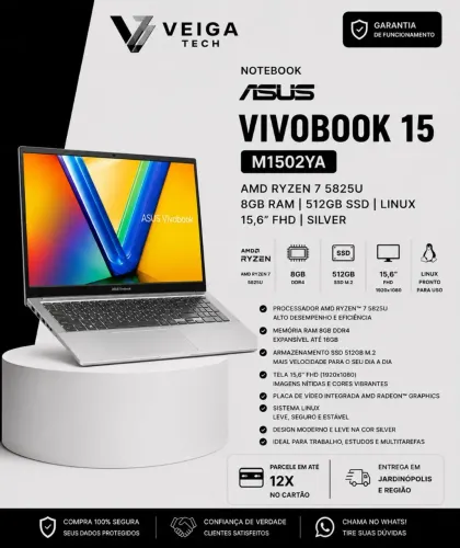 Notebook ASUS Vivobook 15 M1502YA AMD Ryzen 7 5825U 8GB Ram 512GB