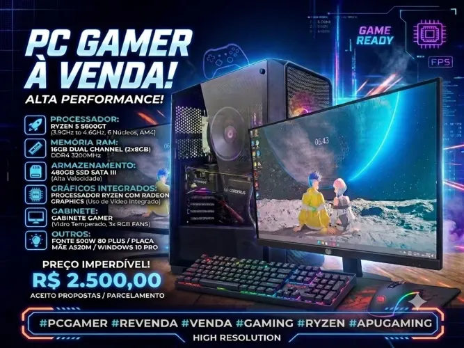 PC Gamer Ryzen 5 5600GT | 16GB Dual Channel + Monitor GameMax - NOVO