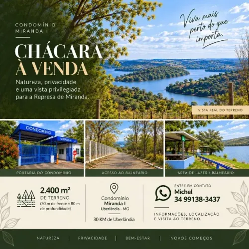TERRENO COM 2.400 mts2 NO CONDÔMINIO MIRANDA 1 UBERLÂNDIA