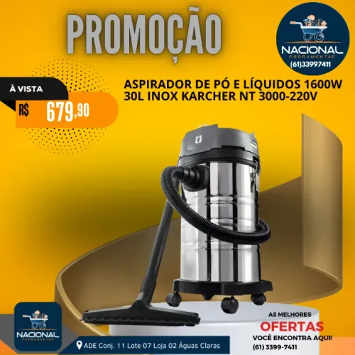 ASPIRADOR KARCHER 1600W 30L INOX ASPIRA PÓ E LÍQUIDOS PROFISSIONAL NT 3100 