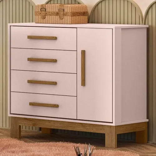 Comoda Infantil 1 Porta 4 Gavetas Novo Rosa