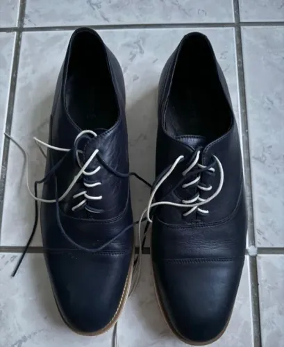 Sapatos Oxford Masculinos em Couro Azul - Novo