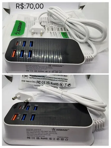 Extensão de carregamento. 5 USB e 1 USB Tipo C