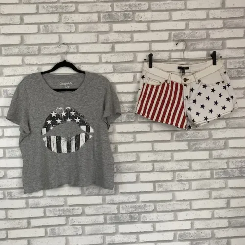 Kit EUA Bandeira Shorts Forever 21 e Cropped Cinza Aéropostale Tamanho P