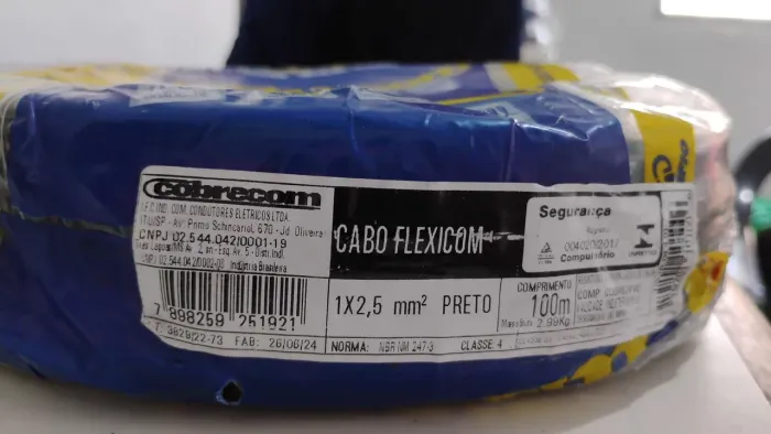 Cabo Flexicom 1x2,5mm² Preto 100m