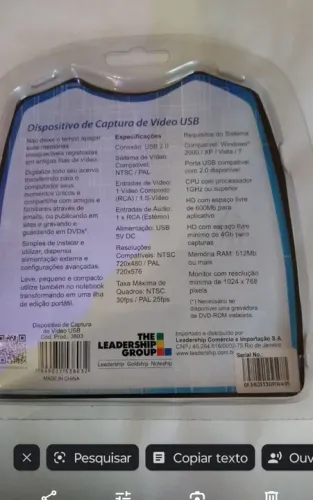 Dispositivo captura de vídeo USB leadership