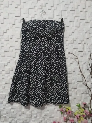 Vestido tomara que caia marinho com bolinhas brancas M ideal para festa anos 60