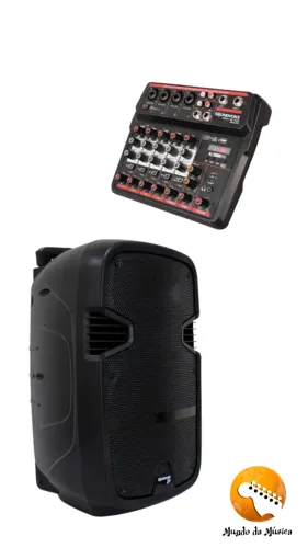 KIT-Caixa amplificada com bateria 120w  + MESA DE SOM COMPACTA SOUNDVOICE MC6 BT