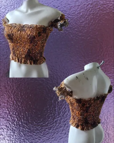 Blusa estilo ciganinha Lastex animal print