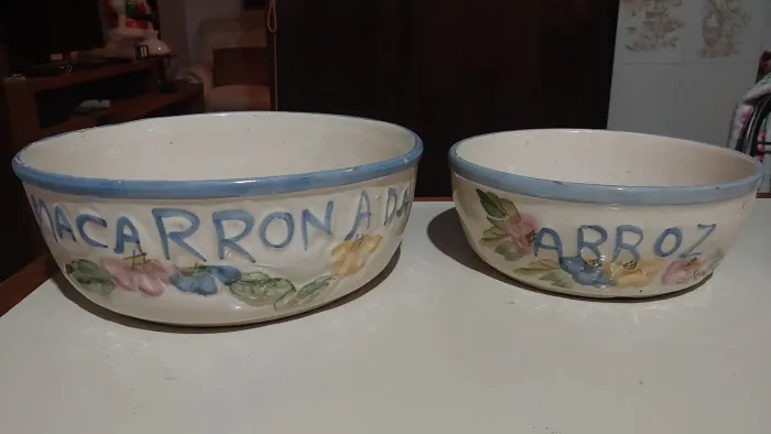 Potes de cerâmica decorados - Macarrão e Arroz