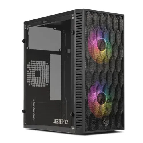 Gabinete Gamer TGT Jester V2, Rainbow, Mini-Tower, Lateral de Acrilico, Com 2 Fans, Preto,