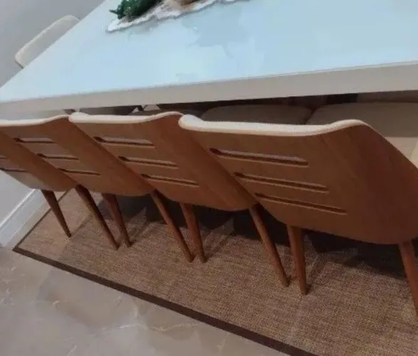 Mesa jantar com 10 cadeiras Designer Moderno tampo vidro