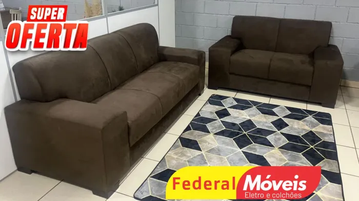 Sofá de 2 e 3 lugares Conjunto 1,60 e 2,10m Marrom - Entregamos