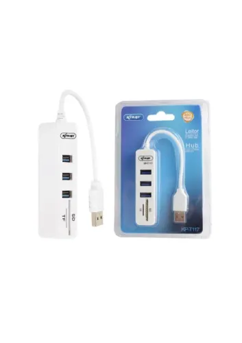 HUB USB 2.0 3 PORTAS E LEITOR DE CARTÃO DE MEMORIA KNUP KP-T117 MAC / WINDOWS
