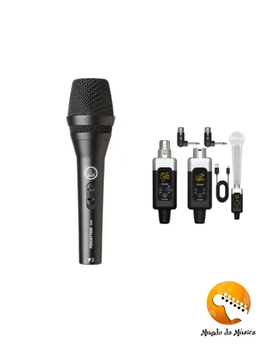 Conversor De Microfone Transmisor Sem Fio + AKG P3 S Microfone dinâmico cardióide preto
