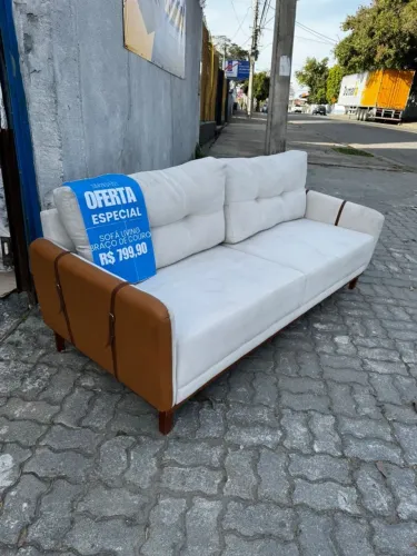 Sofa Living Fixo Premium em LInho 4 Lugares