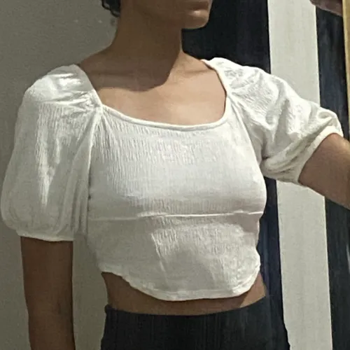 Cropped corset manga princesa off white - tamanho M C&A 