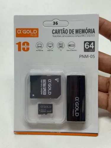 Cartão de memória 64GB adaptador AGold Plus Classe 10