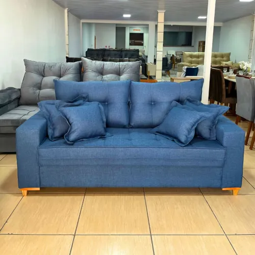 Sofá simples no linho azul de 2 m