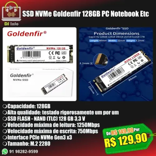 SSD NVMe Goldenfir 128GB PC Notebook Etc