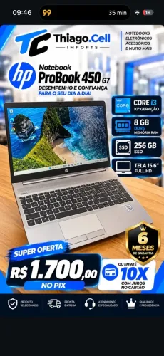 hp elite core i3 10 geracao 8gb 256 15.6 com garantia