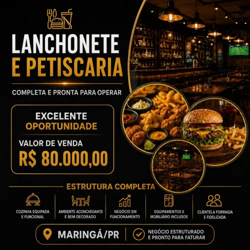Lanchonete e Petiscaria Completa à Venda - Maringá/PR