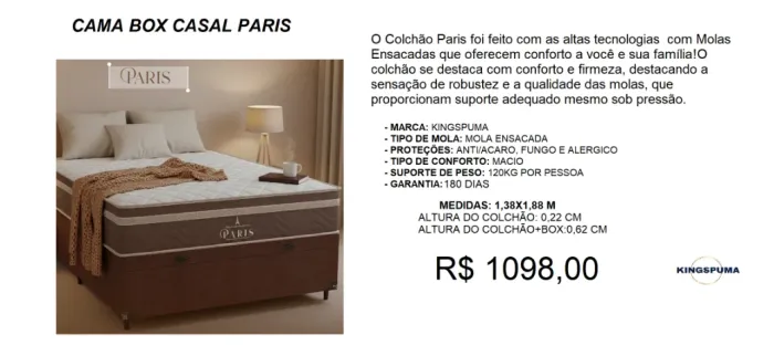 Colchão + box -  PARIS - compre hoje e receba em até 72 horas 