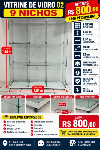 VITRINE DE VIDRO 9 NICHOS