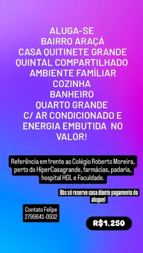 Aluga-se Casa quitinete c/ quarto grande quintal compartilhado