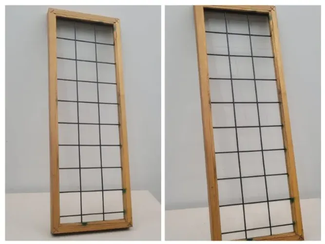 2 PÇ PAINEL TRELIÇA PARA JARDIM VERTICAL, 100 X 35,7 CM EM MADEIRA E GRADE METAL PRETA