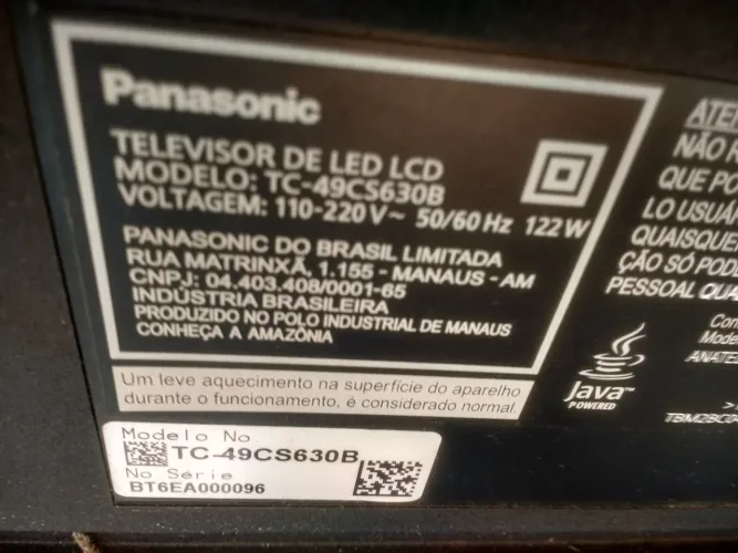 TV Panasonic 49" Def. na tela 200Rs