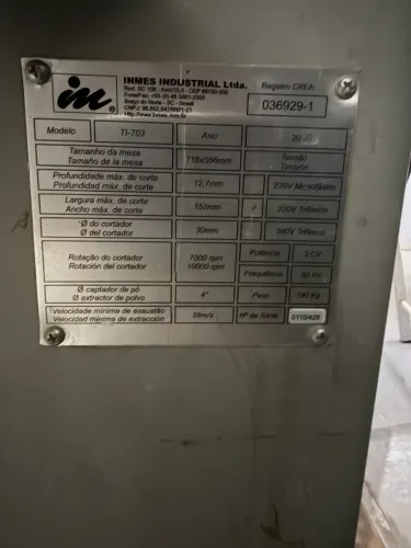 Tupia de Mesa INMES TI-703 3CV Trifásica Ano 2020