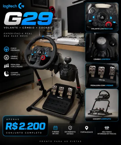 Vendo Logitech G29 completo ?  Volante + câmbio + pedaleira + cockpit.