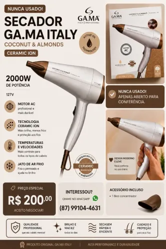 Vendo secador GA.MA Italy Coconut & Almonds Ceramic Ion, 2000W, 127V.