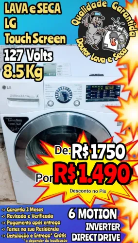 LAVA E SECA LG INVERTER 127 Volts Tudo Funcionando 8.5kg Com Garantia, Entrega Grátis*!