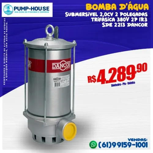 Bomba D'água Submersível Esgoto 2,0Cv 2 Polegadas Trifásica 380V 2P IR3 SDE 2213 Dancor