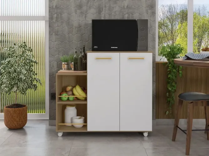 Balcão Multiuso Para Microondas 2 Porras Branco/Mel Casa