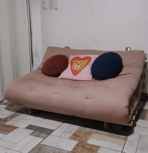 Sofá com Futon Casal Rosa em Linho