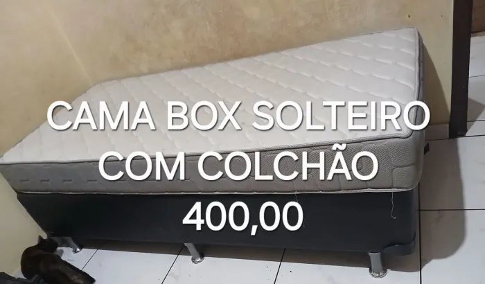 CAMA BOX DE SOLTEIRO COM COLCHÃO