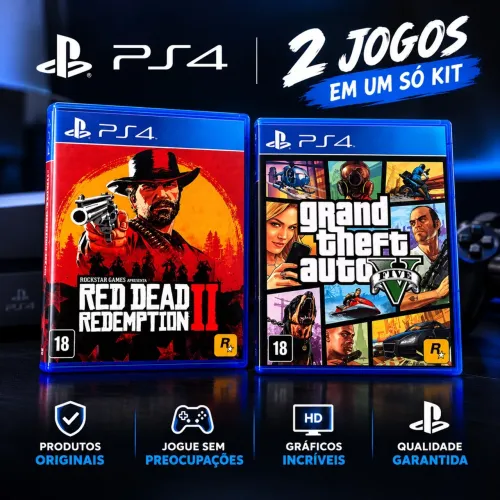 ? Kit 2 Jogos PS4 Original - GTA V + Red Dead Redemption 2
