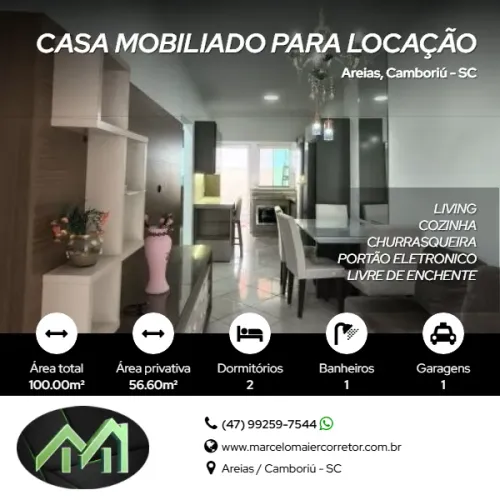 Casa com 2 Quarto(s) e 1 banheiro(s) para Alugar, 57 m² por R$ 3350 / Mês