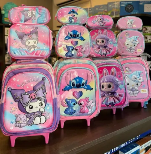 KIT MOCHILAS DE RODINHA COM LANCHEIRA E ESTOJO
