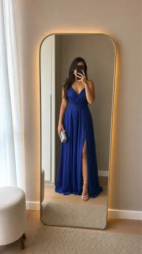 Vestido Longo de Festa/Debutante Azul Royal com Glitter - Tamanho M