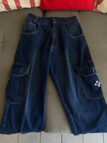 Calça cargo jeans azul escuro
