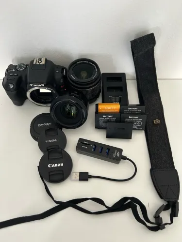Canon Rebel SL2 + Lente 50mm f/1.8 + Lente Kit + Acessórios Extras