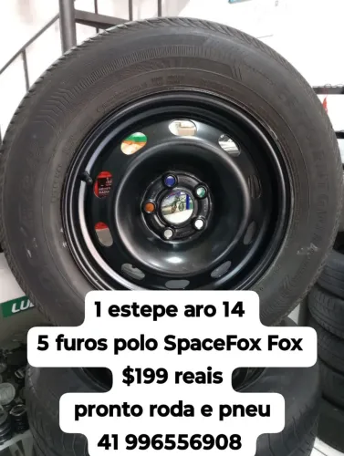 Roda e pneu aro 14 Fox polo SpaceFox. Estepe pronto roda e pneu 