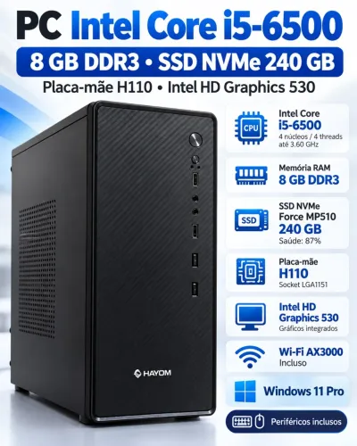 GABINETE PC INTEL I5 6ª GERAÇÃO 3.2 GHz 8GB DDR3 240 GB NVME WIN11 Pro