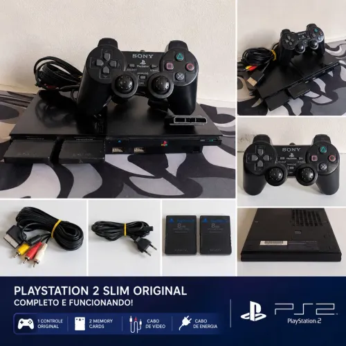 PlayStation 2 Slim Original + Controle Original + Cabos + Memory Cards