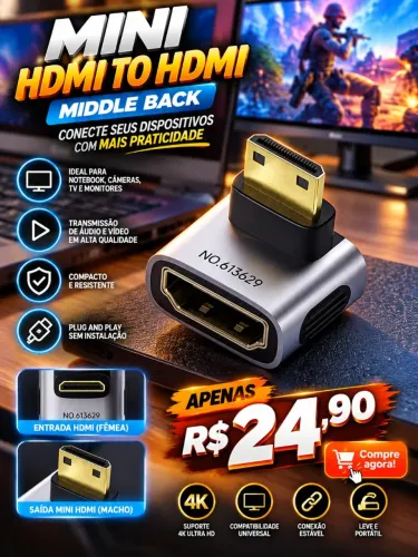 Mini HDMI to HDMI 90 graus Middle black