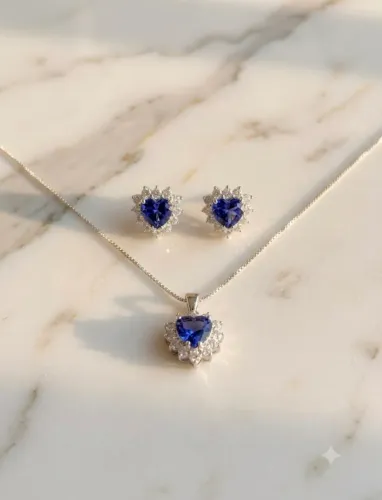 Colar e brincos azuis de Zirconia - Lúari Silver - Prata 925